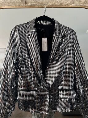 Olivaceous Silver Sequin Blazer Jacket